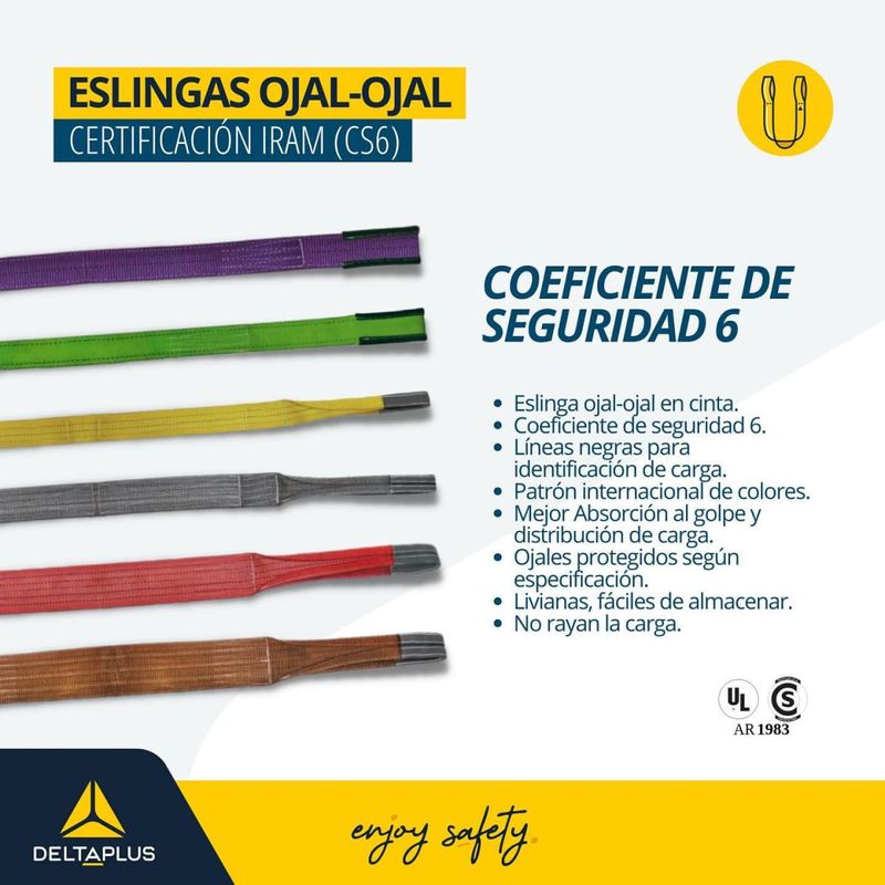 Delta Plus: Eslinga Ojal Ojal En Cinta Gris 4 Toneladas Largo 6 mts x 1 Unidad