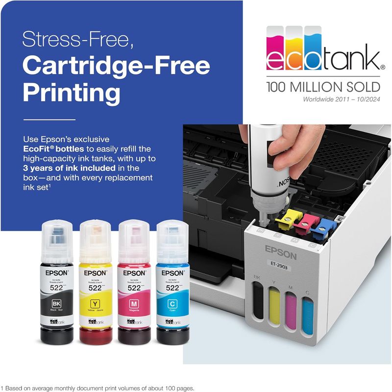 Impresora Multifuncional Epson EcoTank ET-2903 Wi-Fi Inyección de Tinta Blanco