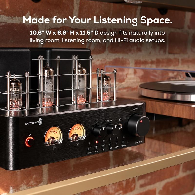 Amplificador Estéreo Integrado Híbrido a Válvulas Dayton Audio HTA100 100 Watts Bluetooth 5.0