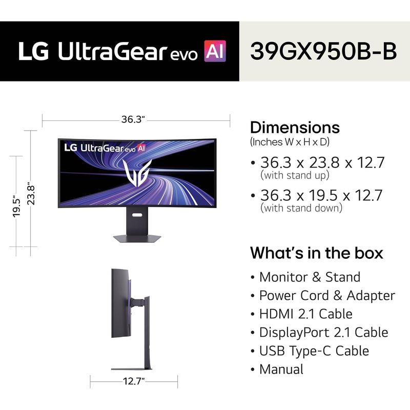 Monitor LG 39GX950B-B.AUS OLED 39 pulgadas 5K UHD 165Hz 0.03ms Curvo