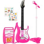 Set de Guitarra Eléctrica de Juguete Best Choice Products SKY3017 con Micrófono y Amplificador Rosa