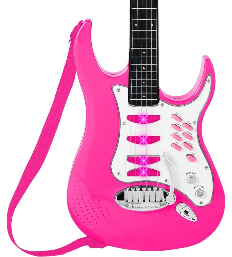 Set de Guitarra Eléctrica de Juguete Best Choice Products SKY3017 con Micrófono y Amplificador Rosa