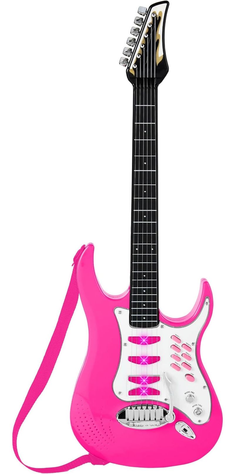 Set de Guitarra Eléctrica de Juguete Best Choice Products SKY3017 con Micrófono y Amplificador Rosa