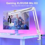 Micrófono Dinámico FIFINE AmpliGame AM8TW USB XLR con Brazo Articulado e Iluminación RGB Blanco