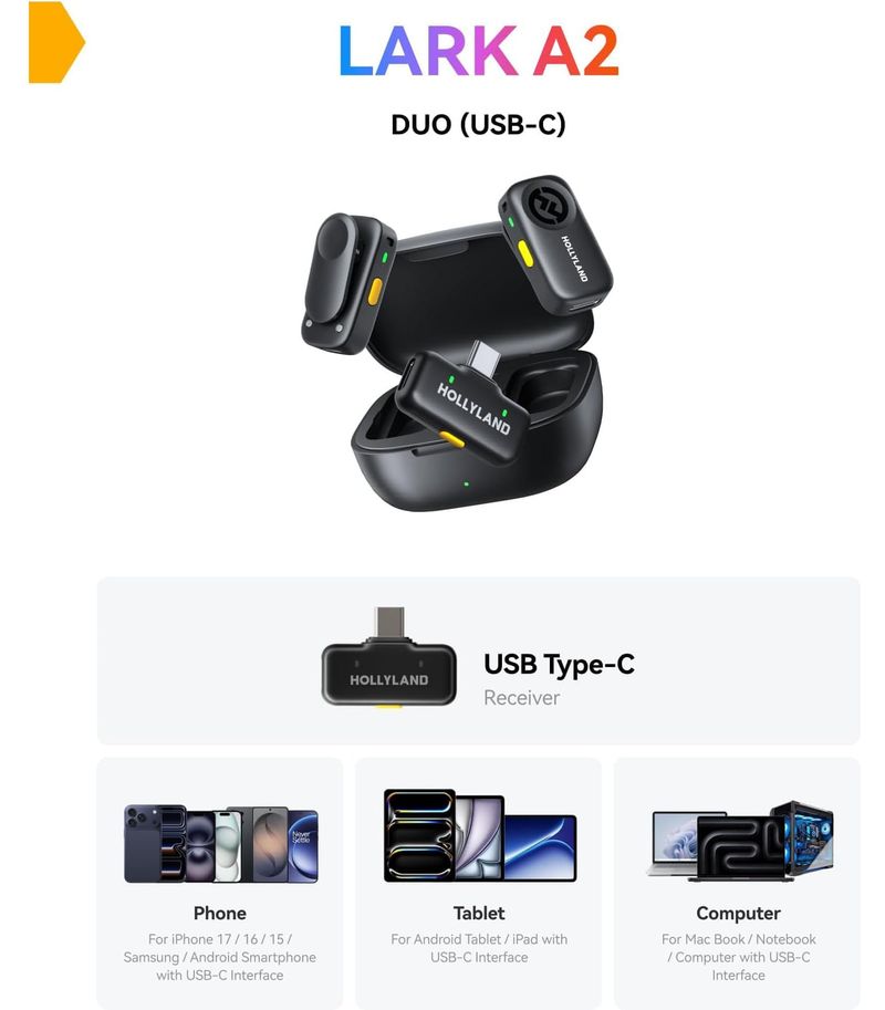 Micrófonos inalámbricos Hollyland LARK A2 Duo USB-C