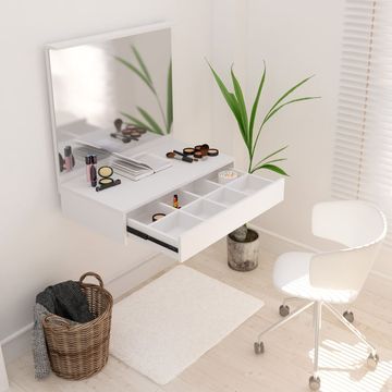Tocador Maquillador Flotante con Espejo con Luz Led y Cajón - 1432L - 1432-L-BLA